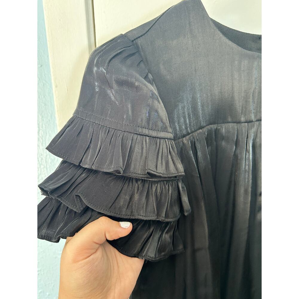 Pinch Mini Dress Small Black Satin Ruffled Sleeve Wedding Guest Whimsigoth - Picture 4 of 10